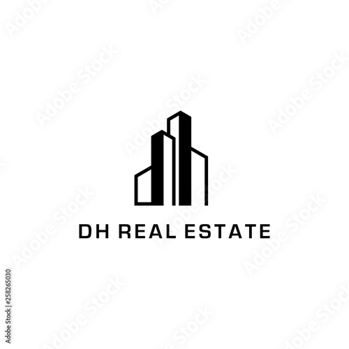 illustration logo combination from letter D and H with building logo design concept