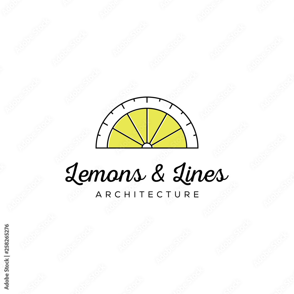 illustration logo combination from lemon with semi circle ruler logo design concept illustration logo combination from lemon with semi circle ruler logo design concept