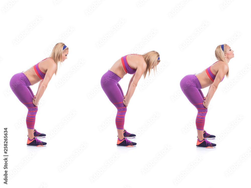 Beautiful young pregnant woman doing exercises on a white background. Early pregnancy. Beautiful young pregnant woman doing exercises on a white background. Early pregnancy.