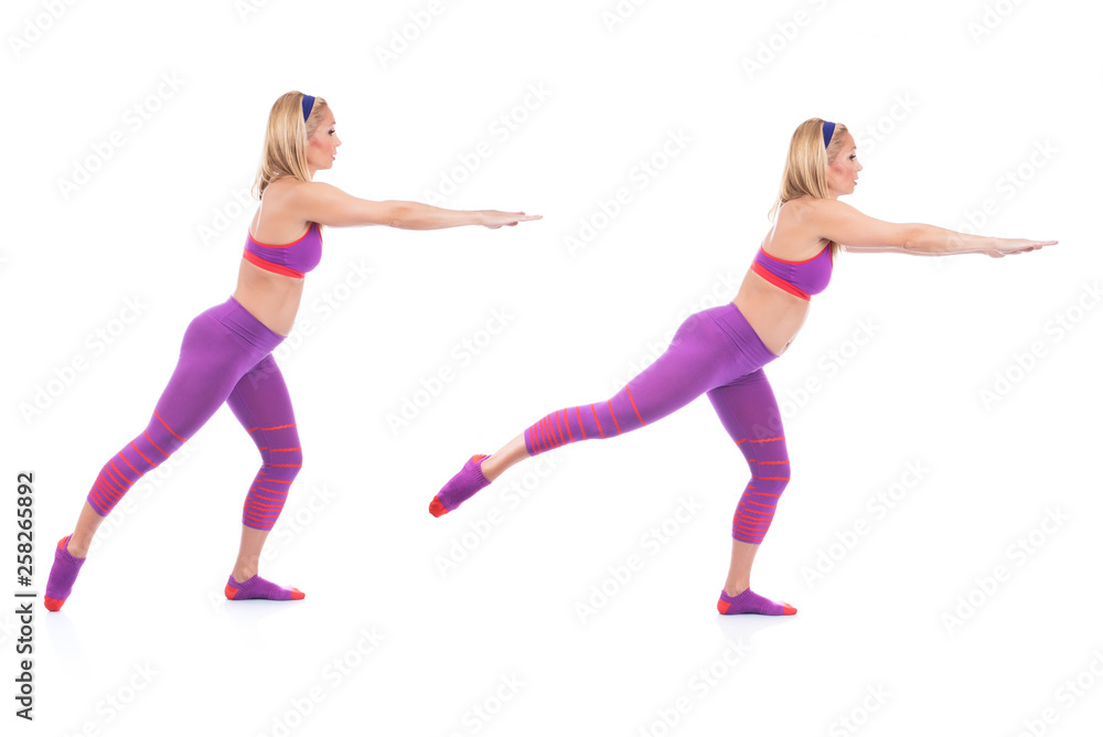 Beautiful young pregnant woman doing exercises on a white background. Early pregnancy. Beautiful young pregnant woman doing exercises on a white background. Early pregnancy.