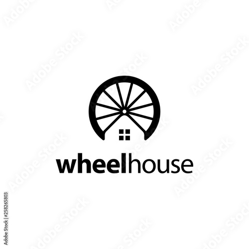 illustration logo from wheel and house logo design concept