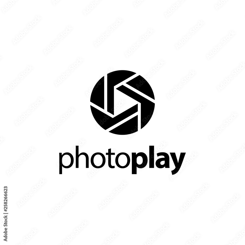 camera lens photography with play button music logo design template - obrazy, fototapety, plakaty 
