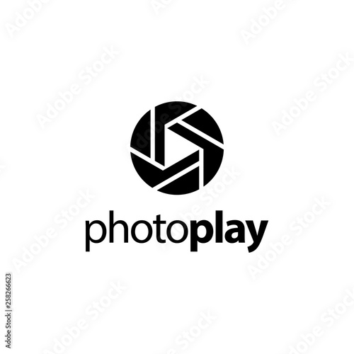 camera lens photography with play button music logo design template