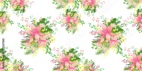 Beautiful cute liliya pattern. Different detail design with tropic monstera and foliage