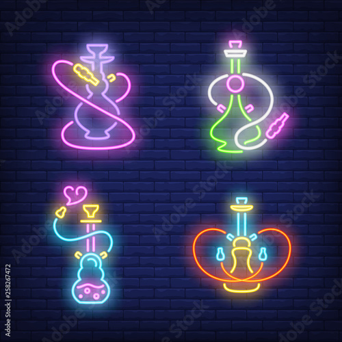 Hookahs with smoking hoses neon signs collection