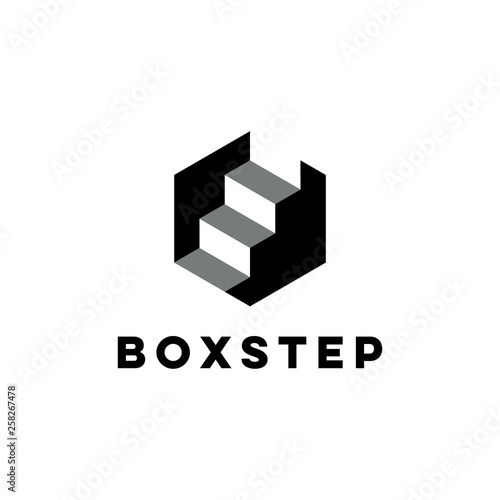 cube box hexagon with step stairs logo design template