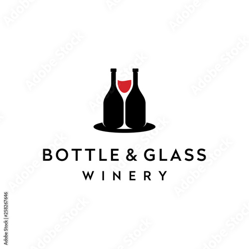 bottle and glass winery logo design concept