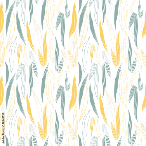 Botanical floral vector seamless pattern with hand drawn herbs, plants, flowers and leaves. 