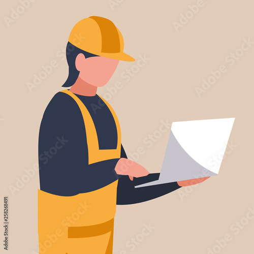 industrial worker with laptop avatar character