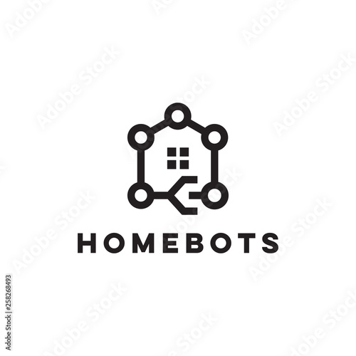 illustration logo from robot hand with home logo design concept