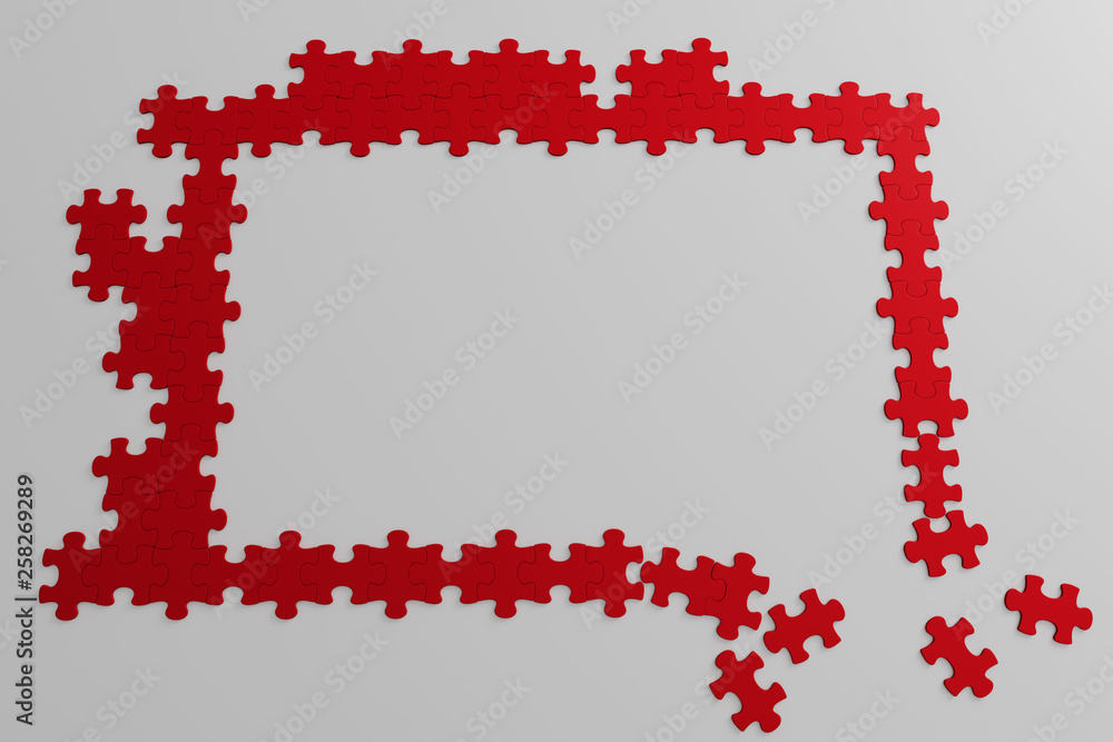 Red jigsaw puzzle frame, partially disassembled.
