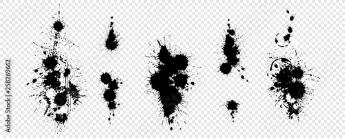 Black ink blots with drops
