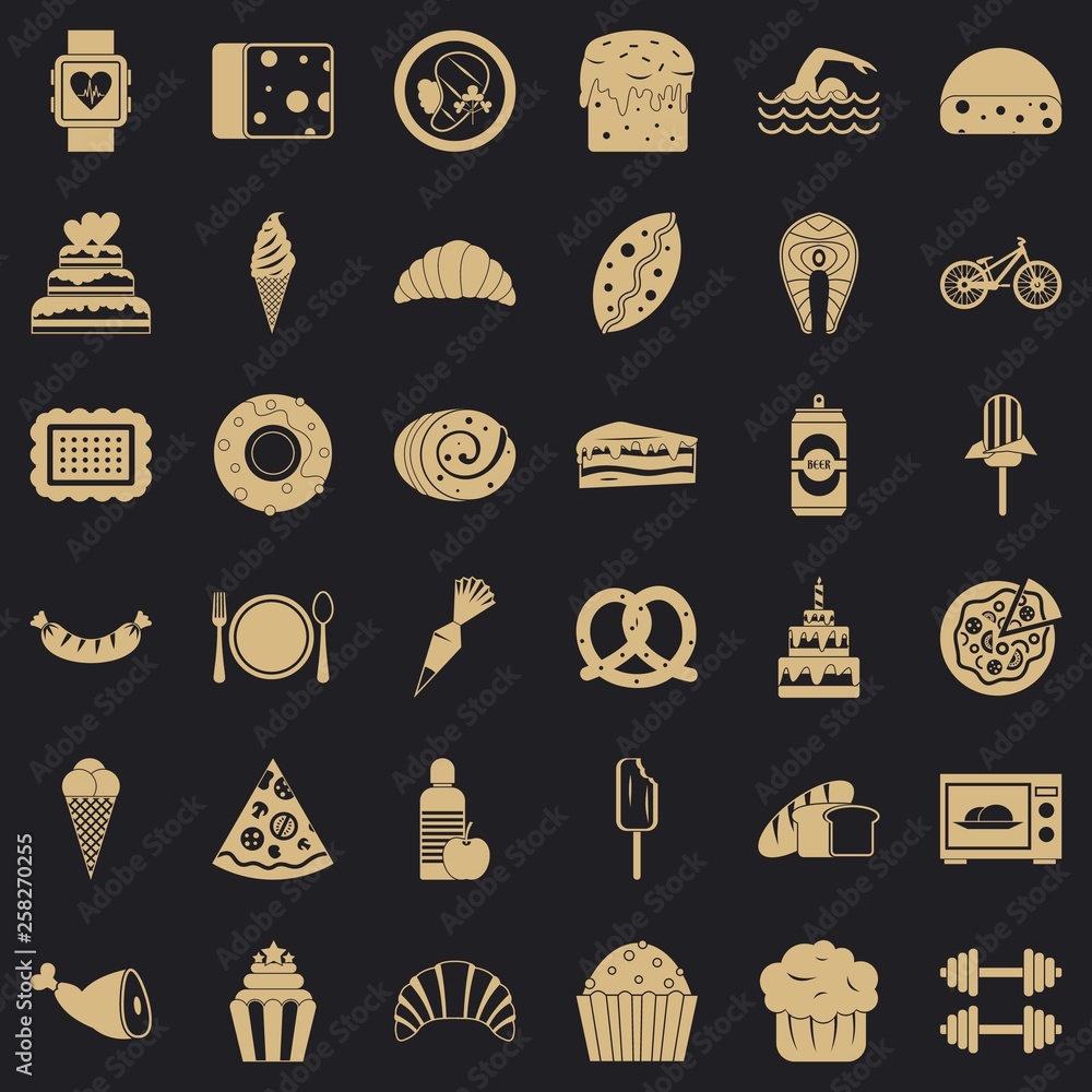 Calories icons set. Simple style of 36 calories vector icons for web for any design Calories icons set. Simple style of 36 calories vector icons for web for any design
