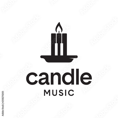 illustration logo from candle with piano logo design concept