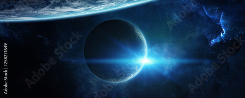 Distant planet system in space with exoplanets 3D rendering elements of this image furnished by NASA