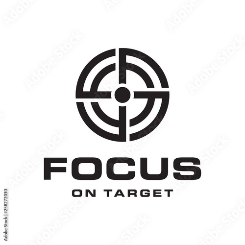 Black White initial letter F with focus target logo design template