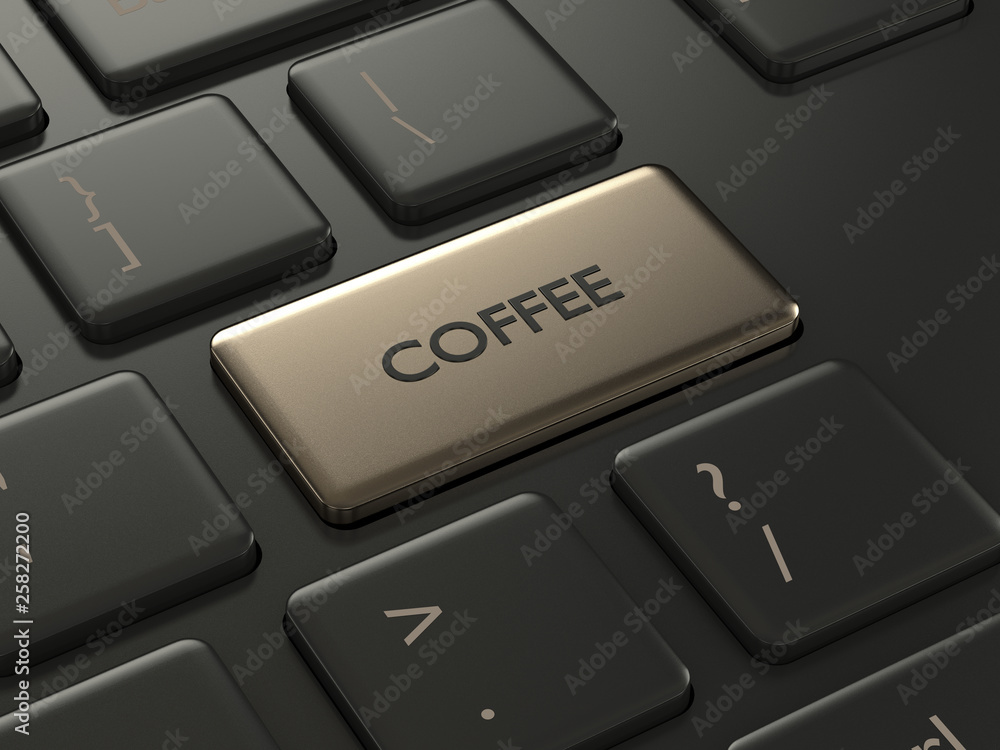 3d render of keyboard with coffee button 3d render of keyboard with coffee button