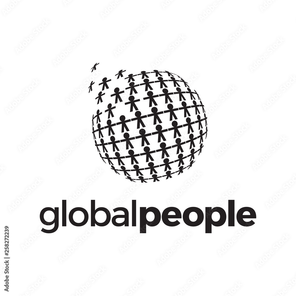 illustration logo combination from globe or global with people logo design concept