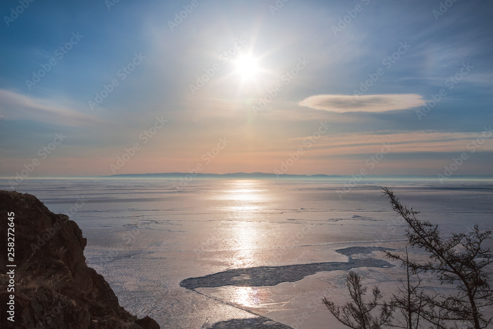 Obraz premium View of the frozen lake Baikal from Olkhon island. Irkutsk region. Eastern Siberia. Russia