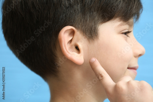 Little boy with hearing pro...