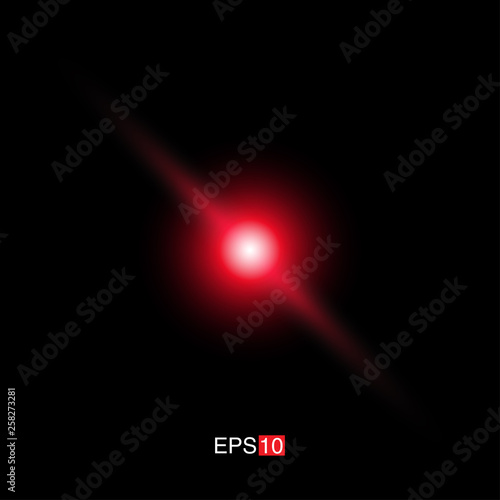 isolated red Rays with lens flare, Sun flare, flare on the black background. Transparent Vector Illustration