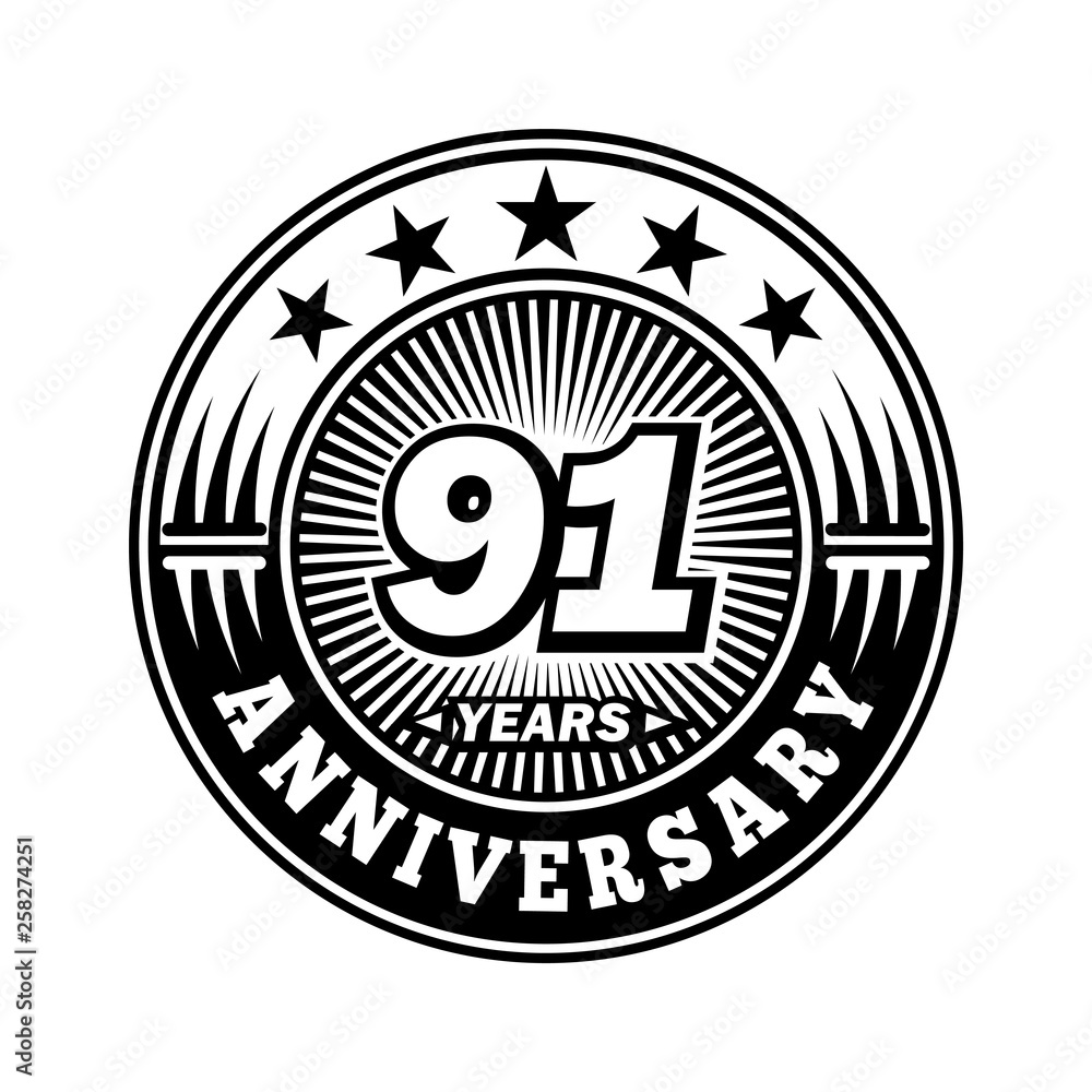 91 years anniversary. Anniversary logo design. Vector and illustration.