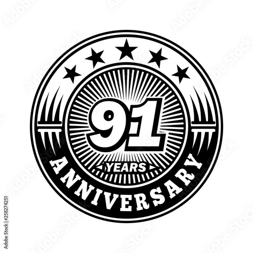 91 years anniversary. Anniversary logo design. Vector and illustration.