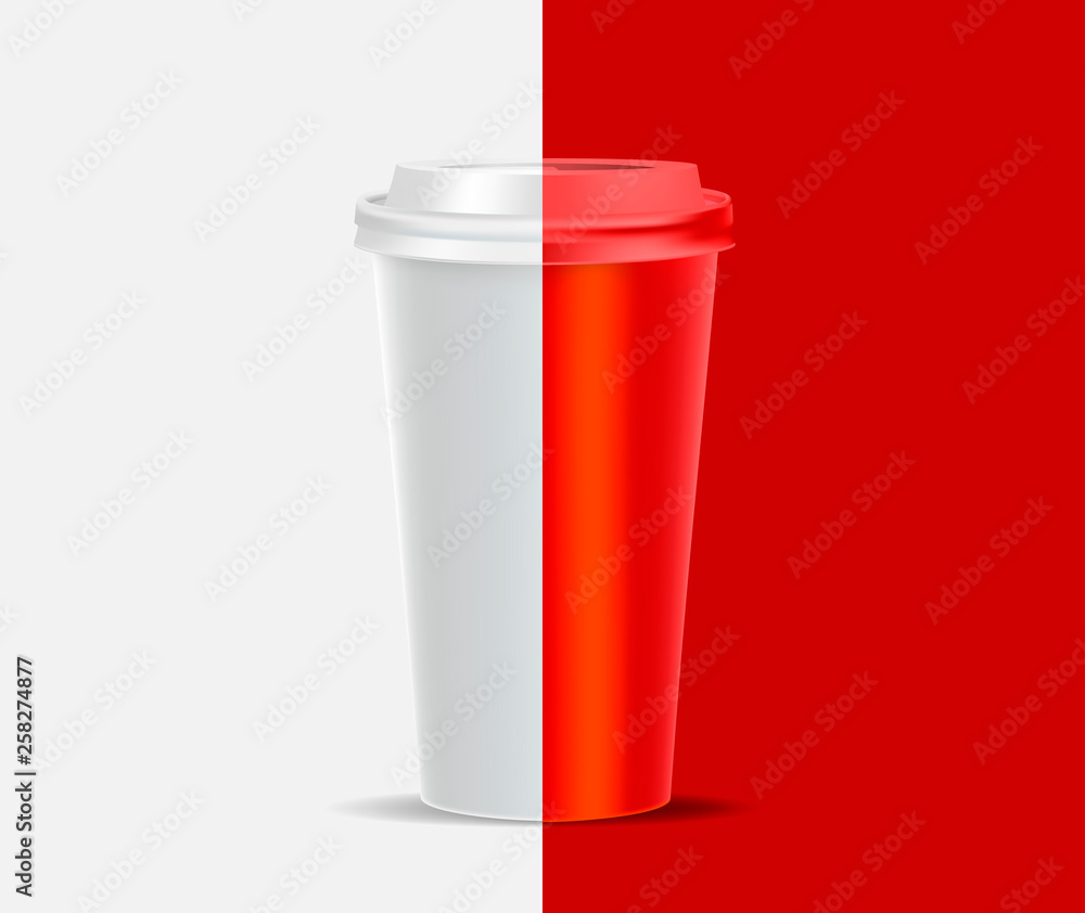 Red coffee cup mockup on red background. Mock up. Mock-up. Coffee away. Coffee to go. Red coffee cup mockup on red background. Mock up. Mock-up. Coffee away. Coffee to go.