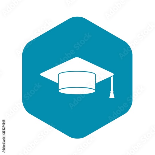 Cap student icon in simple style isolated on white background. Headdress symbol