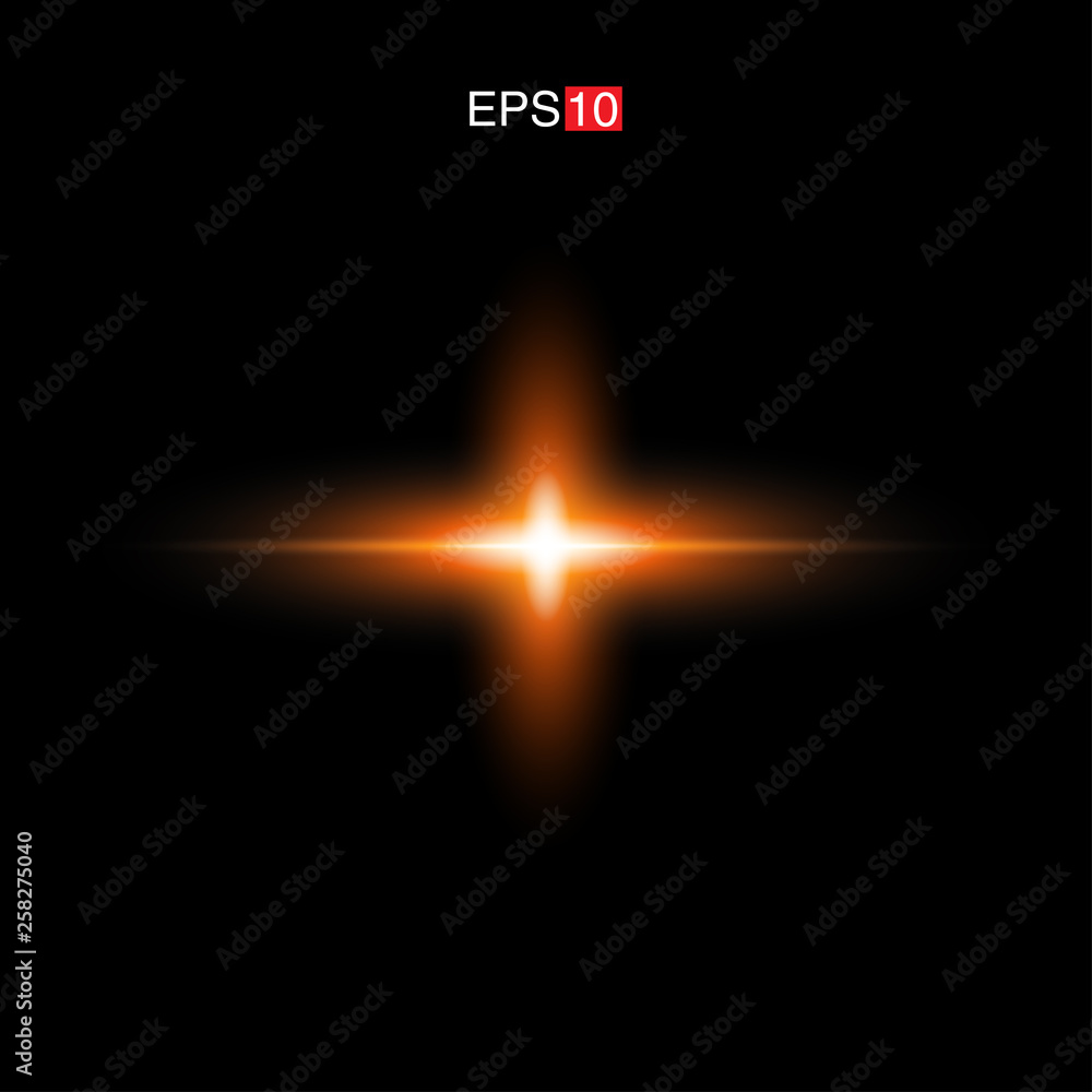 isolated orange Rays with lens flare, Sun flare, flare on the black background. Transparent Vector Illustration isolated orange Rays with lens flare, Sun flare, flare on the black background. Transparent Vector Illustration