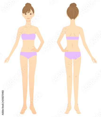 女性　全身スタイル　正面　後ろ姿　セット　02