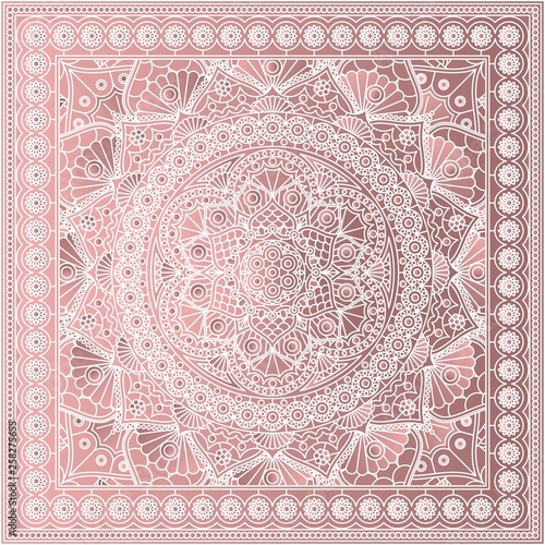 Beautiful bandana print in dusty rose colors. Kerchief design with mandala pattern.