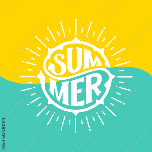 Summer circle lettering yellow blue Vector illustration