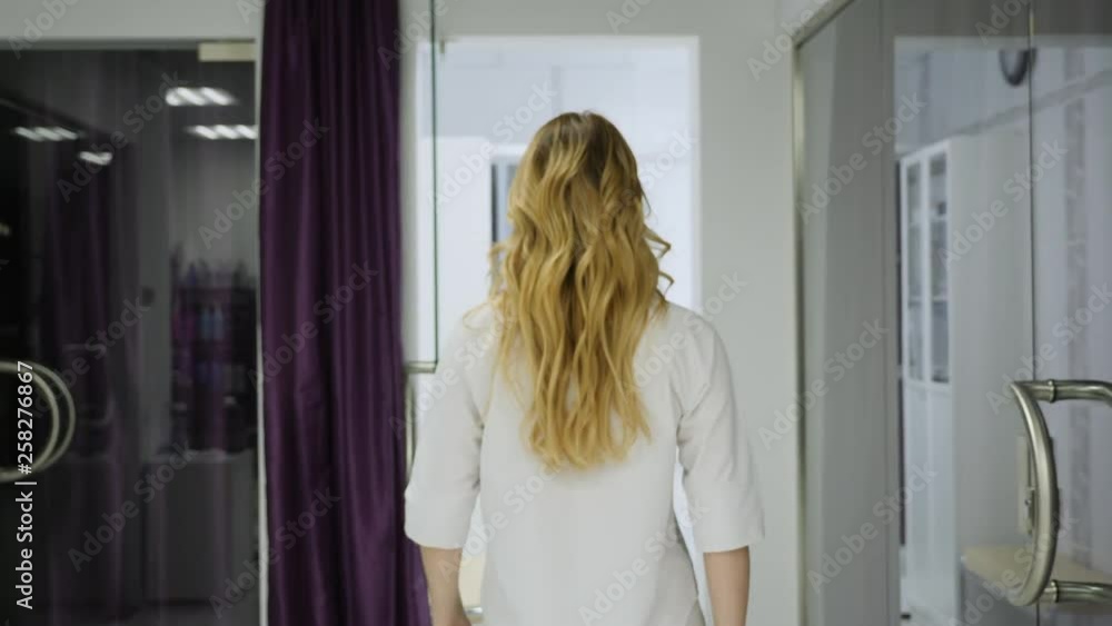 blonde doctor girl in white robe goes back blonde doctor girl in white robe goes back