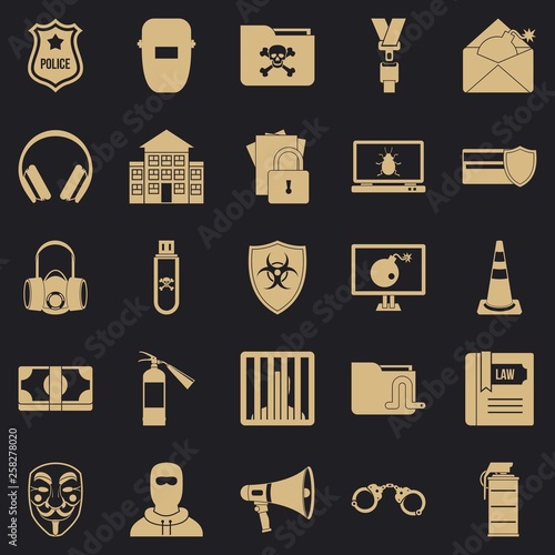 Prosecution icons set. Simple set of 25 prosecution vector icons for web for any design
