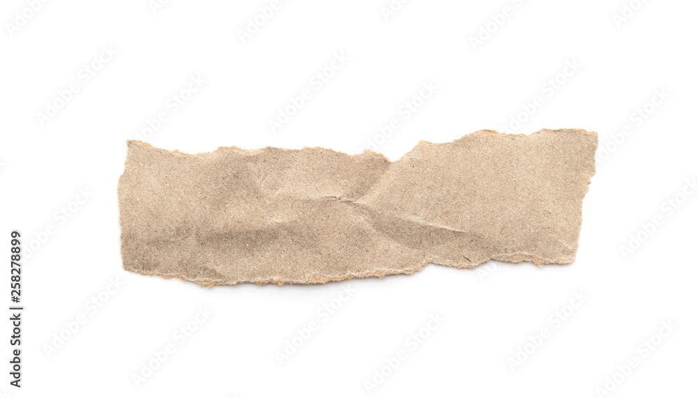 Recycled paper craft stick on a white background. Brown paper torn or ripped pieces of paper isolated on white. Recycled paper craft stick on a white background. Brown paper torn or ripped pieces of paper isolated on white.