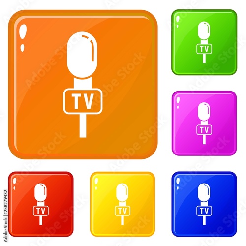 Speaker microphone icons set collection vector 6 color isolated on white background