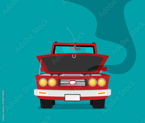 Broken car. Vector cartoon flat illustration
