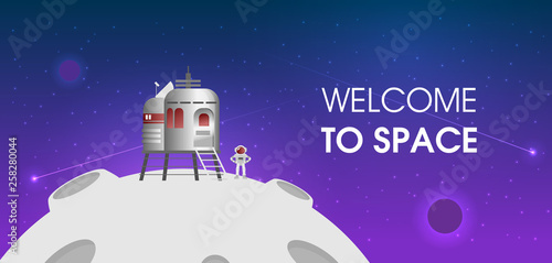 Flat vector astronaut standing on planet