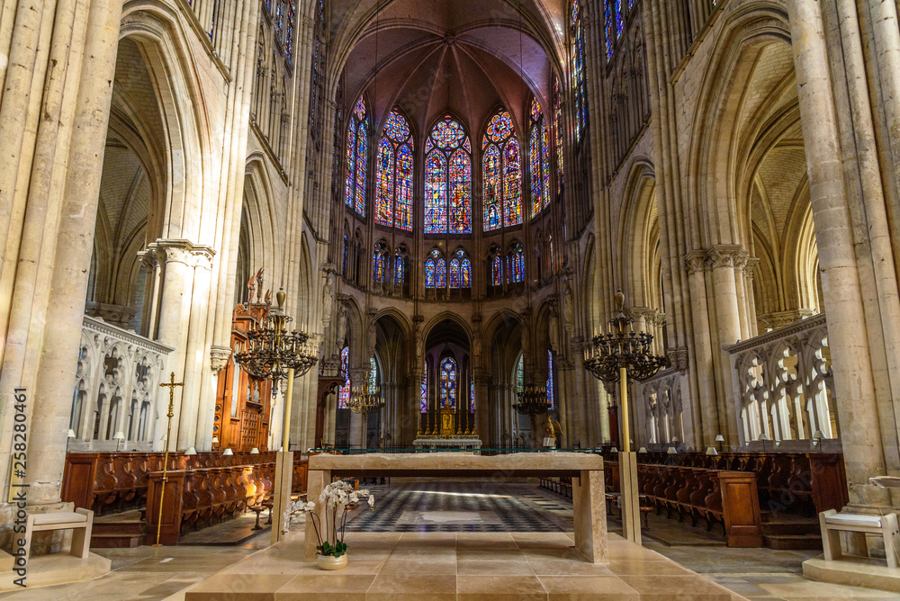 Altar in Catholic church, lit in beautiful natural light