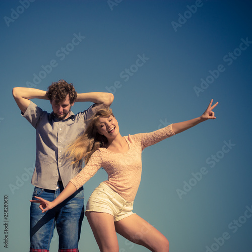 Couple woman man spending time together.
