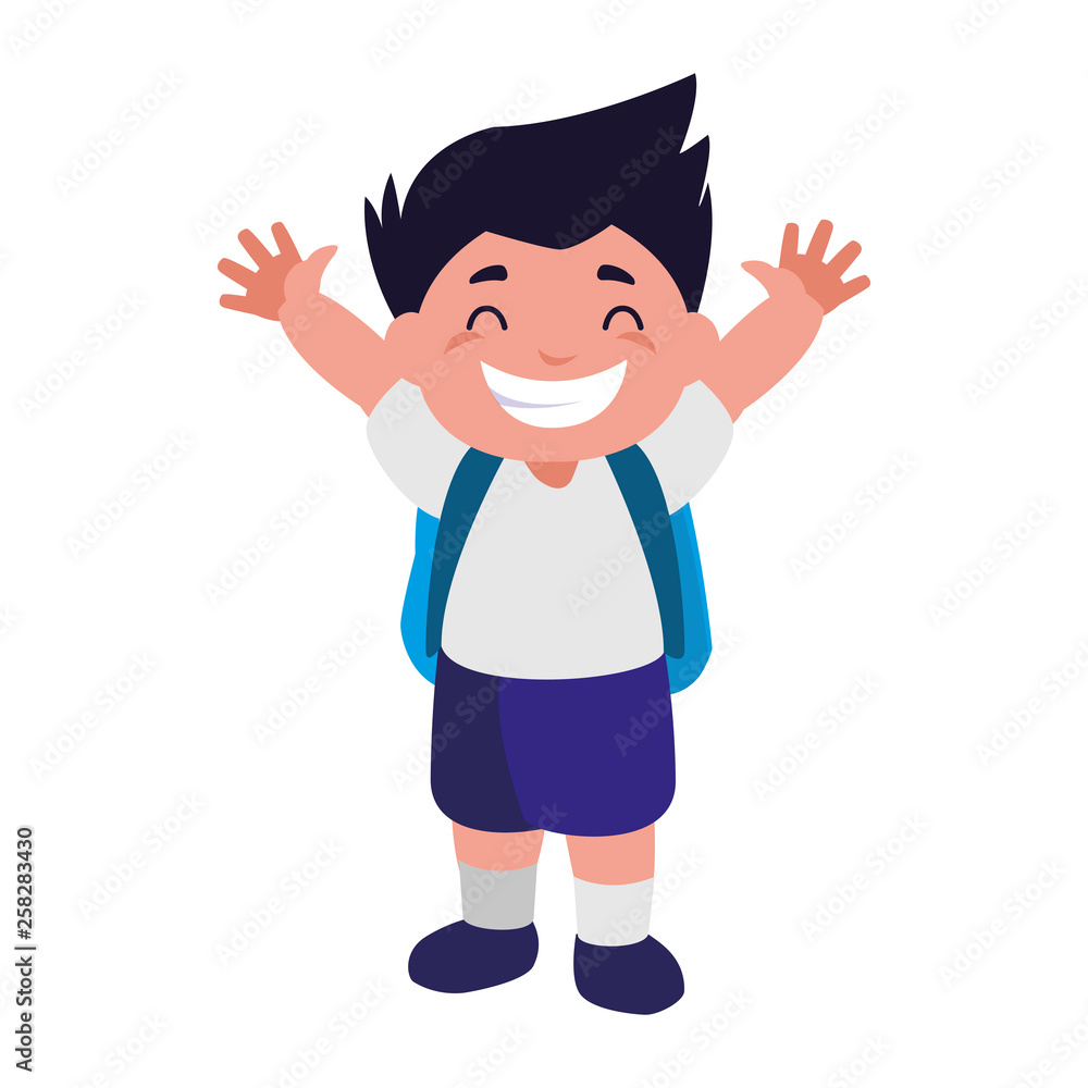 happy little schoolboy with schoolbag character
