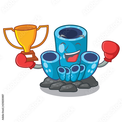 Boxing winner blue sponge coral under sea cartoon