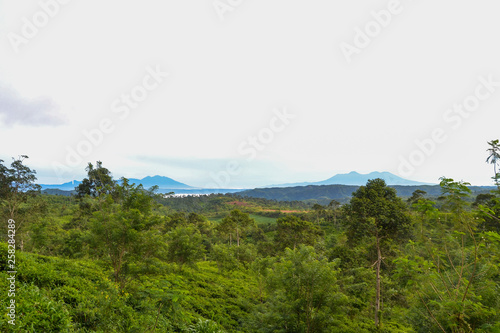 beautiful landscape scenery in the geopark area of ​​Sukabumi, West Java, Indonesia, stretching the scenery of natural green tea