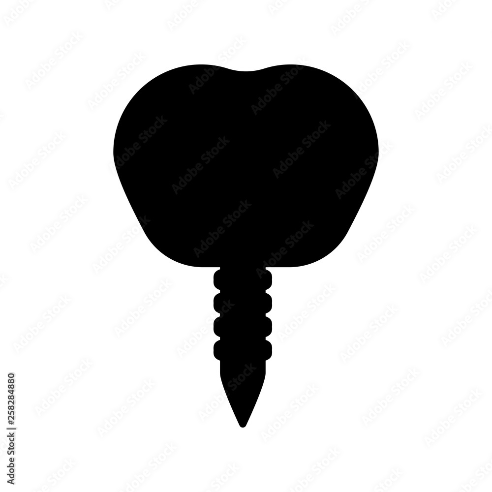 tooth implant icon. silhouette black and white vector illustration tooth implant icon. silhouette black and white vector illustration