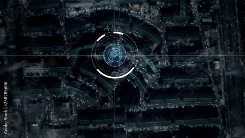 Surveillance drone or satellite camera scanning Seoul, South Korea