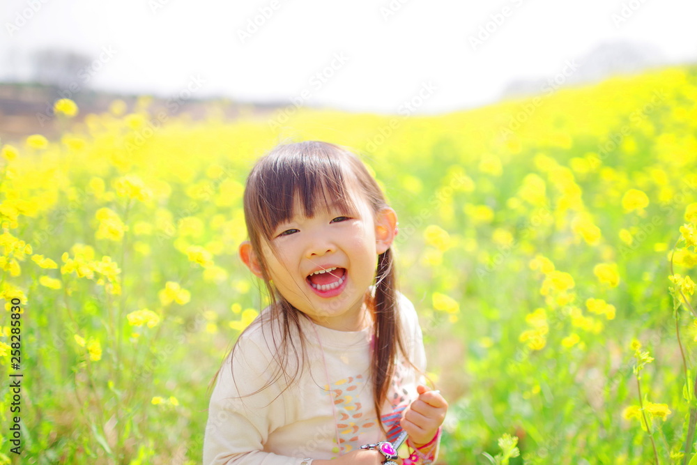菜の花畑の笑顔 菜の花畑の笑顔