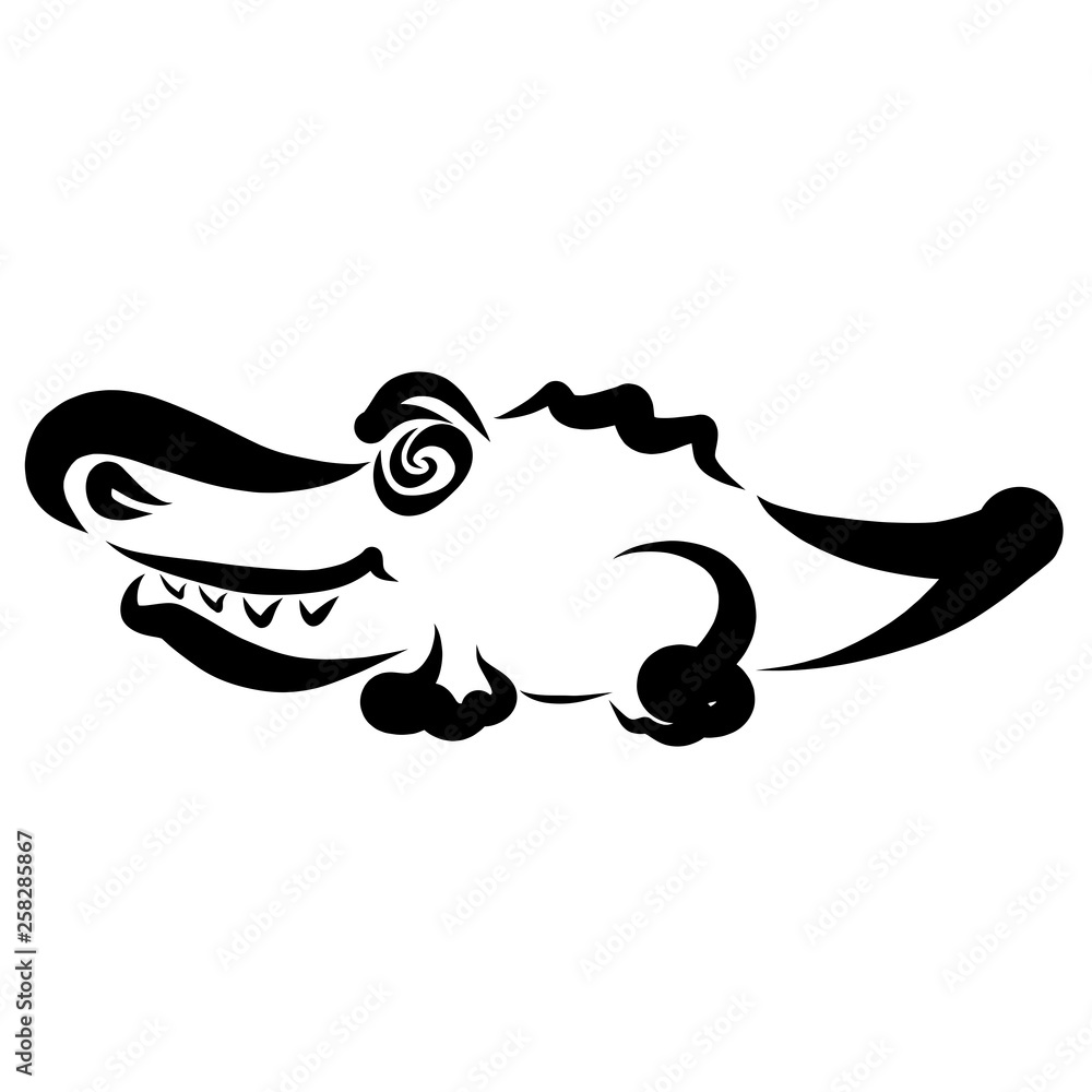 funny little toothy crocodile, black contour on white background funny little toothy crocodile, black contour on white background