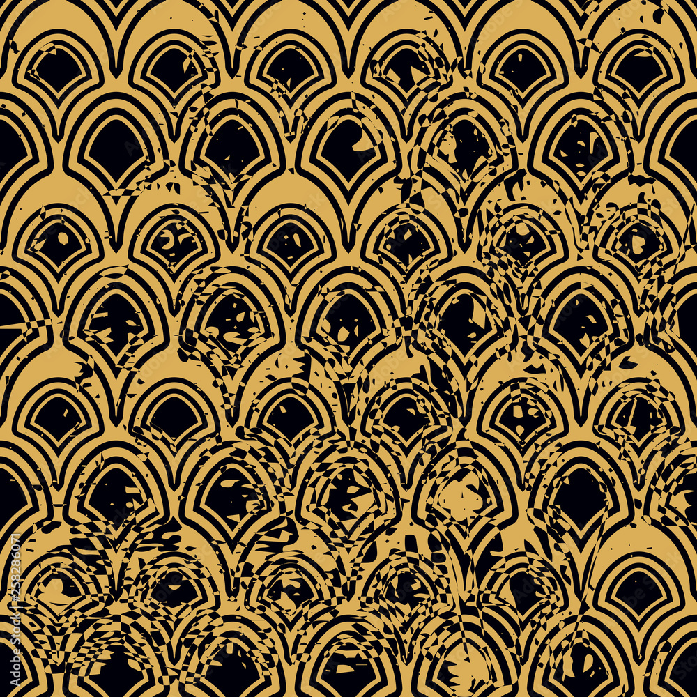 Vector modern geometric tile pattern with grunge effect. Abstract art deco retro vintage background. Vector modern geometric tile pattern with grunge effect. Abstract art deco retro vintage background.