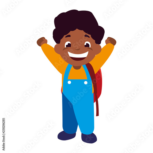 happy little black schoolboy with schoolbag character